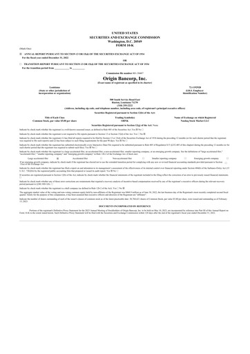 Thumbnail Origin Bancorp 10-K Annual Report 2022