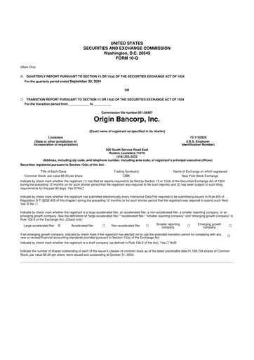 Thumbnail Origin Bancorp 10-Q Quarterly Report FY2024 