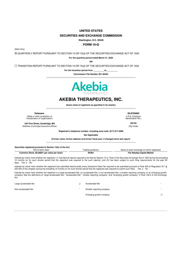 Thumbnail Akebia Therapeutics 10-Q Quarterly Report FY 