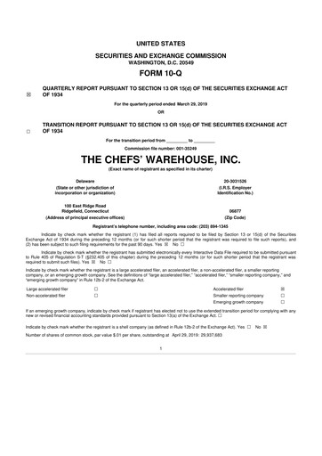 Miniature Chefs' Warehouse 10-Q Rapport trimestriel 2019 