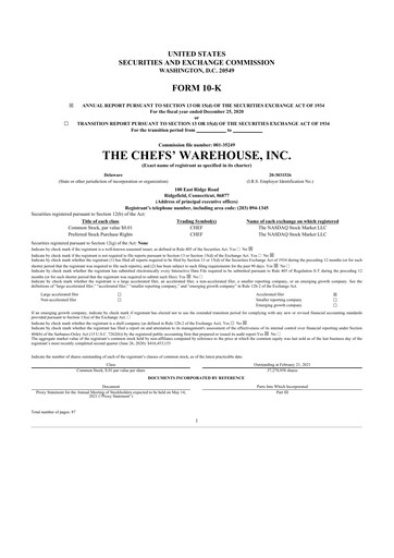 Thumbnail Chefs' Warehouse 10-K Annual Report 2020