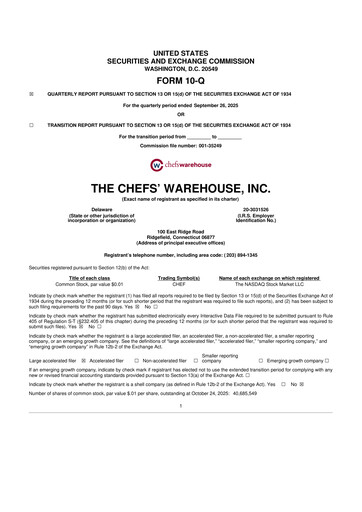 Miniature Chefs' Warehouse 10-Q Rapport trimestriel 2025 
