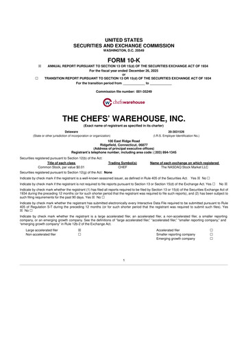 Miniature Chefs' Warehouse 10-K Rapport annuel 2025