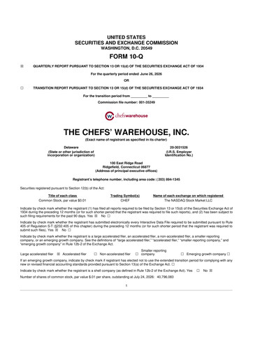 Vorschaubild Chefs' Warehouse 10-Q Quartalsbericht 2026 