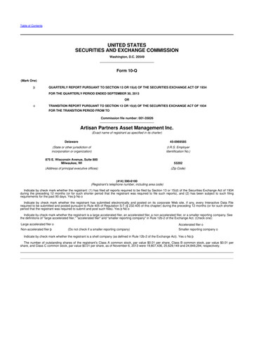 Miniature Artisan Partners 10-Q Rapport trimestriel 2013 
