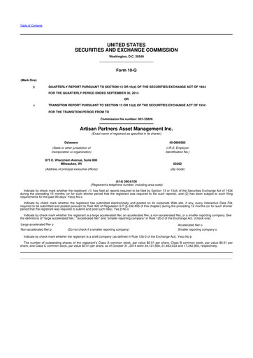 Miniature Artisan Partners 10-Q Rapport trimestriel 2014 