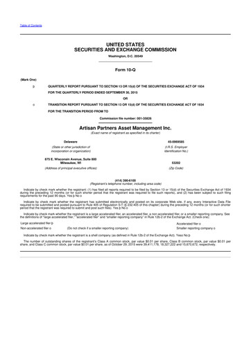 Miniature Artisan Partners 10-Q Rapport trimestriel 2015 