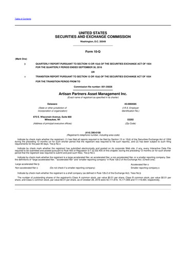 Miniature Artisan Partners 10-Q Rapport trimestriel 2016 