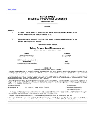 Miniature Artisan Partners 10-Q Rapport trimestriel 2017 