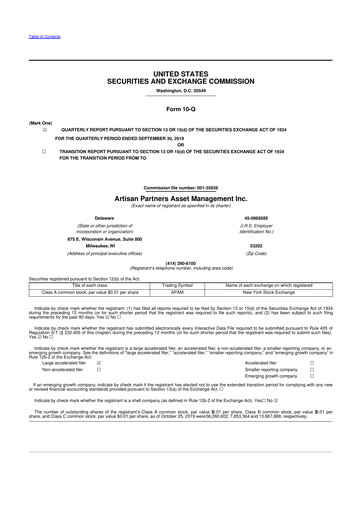 Miniature Artisan Partners 10-Q Rapport trimestriel 2019 