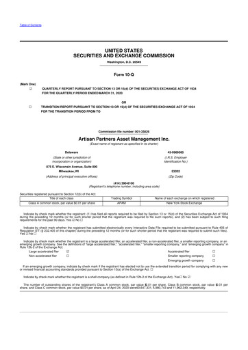 Miniature Artisan Partners 10-Q Rapport trimestriel 2020 