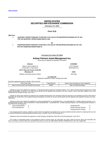 Miniature Artisan Partners 10-Q Rapport trimestriel 2020 