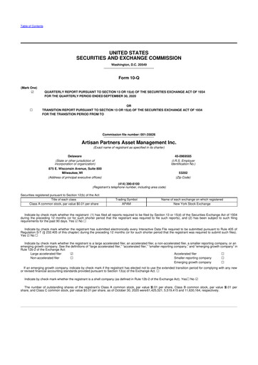 Miniature Artisan Partners 10-Q Rapport trimestriel 2020 