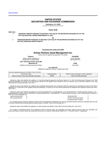 Miniature Artisan Partners 10-Q Rapport trimestriel 2022 