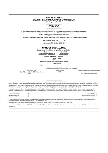 Thumbnail Sprout Social
 10-Q Quarterly Report FY2022 