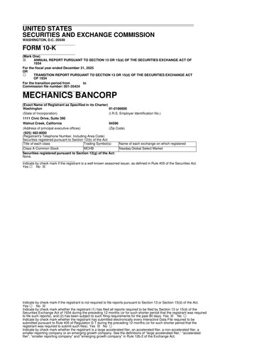 Thumbnail Mechanics Bancorp 10-K Annual Report 2025