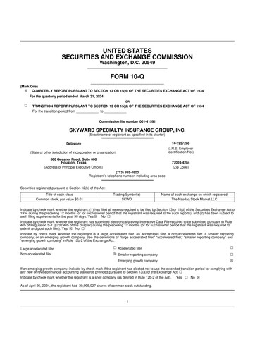 Miniature Skyward Specialty Insurance Group 10-Q Rapport trimestriel 2024 