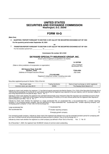 Miniature Skyward Specialty Insurance Group 10-Q Rapport trimestriel 2024 
