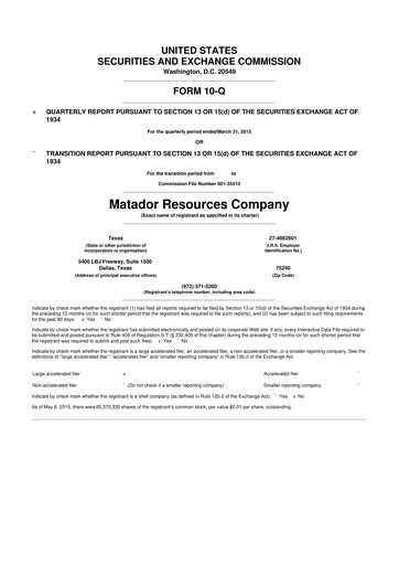 Thumbnail Matador Resources 10-Q Quarterly Report FY2015 