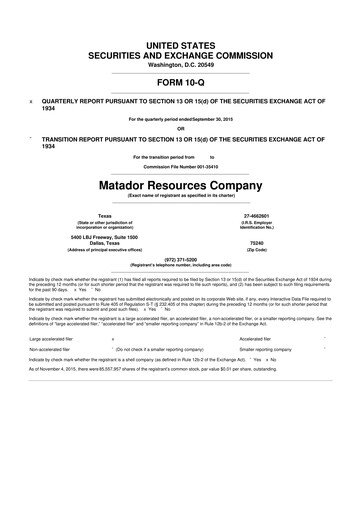 Thumbnail Matador Resources 10-Q Quarterly Report FY2015 