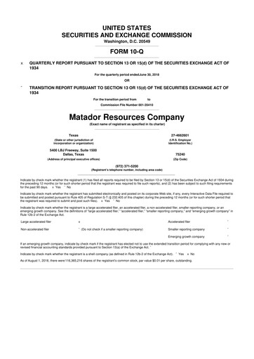 Thumbnail Matador Resources 10-Q Quarterly Report FY2018 