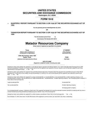 Thumbnail Matador Resources 10-Q Quarterly Report FY2018 