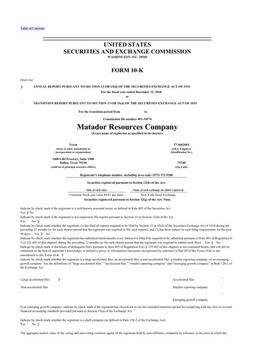 Thumbnail Matador Resources 10-K Annual Report 2018