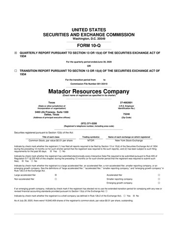 Thumbnail Matador Resources 10-Q Quarterly Report FY2020 