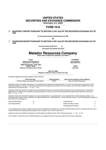 Thumbnail Matador Resources 10-Q Quarterly Report FY2020 