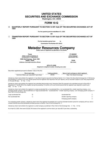 Thumbnail Matador Resources 10-Q Quarterly Report FY2025 