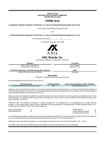 Thumbnail AXIL Brands 10-Q Quarterly Report FY2025 