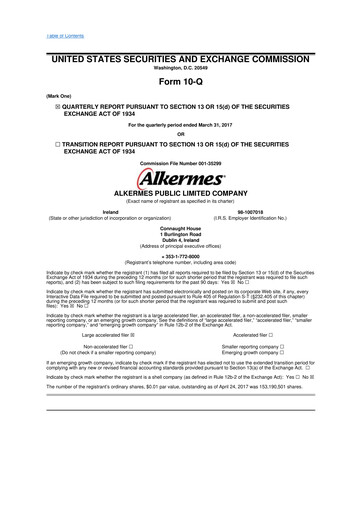 Miniature Alkermes 10-Q Rapport trimestriel 2017 