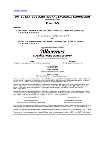 Miniature Alkermes 10-Q Rapport trimestriel 2017 