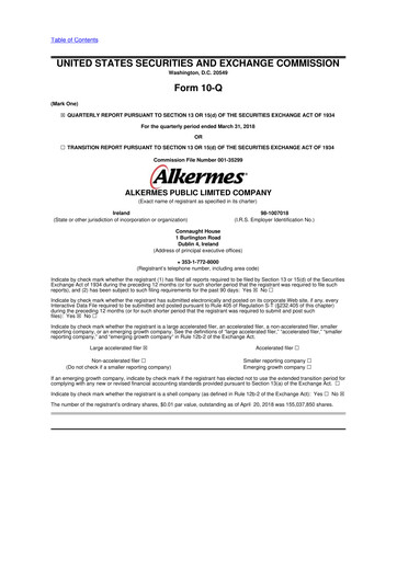Miniature Alkermes 10-Q Rapport trimestriel 2018 