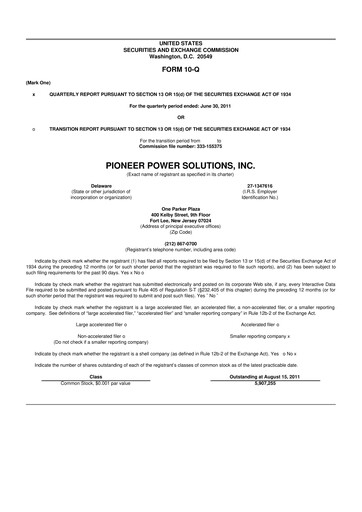 Thumbnail Pioneer Power Solutions 10-Q Quarterly Report FY 