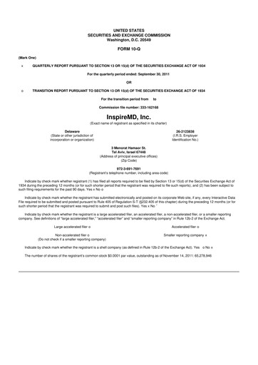 Thumbnail InspireMD 10-Q Quarterly Report FY2011 