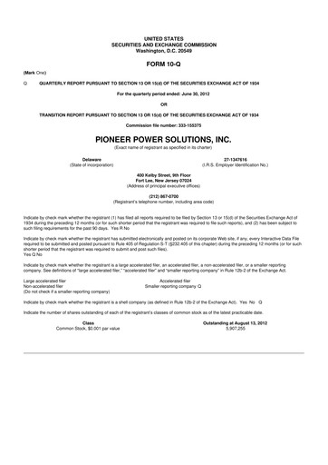 Thumbnail Pioneer Power Solutions 10-Q Quarterly Report FY 
