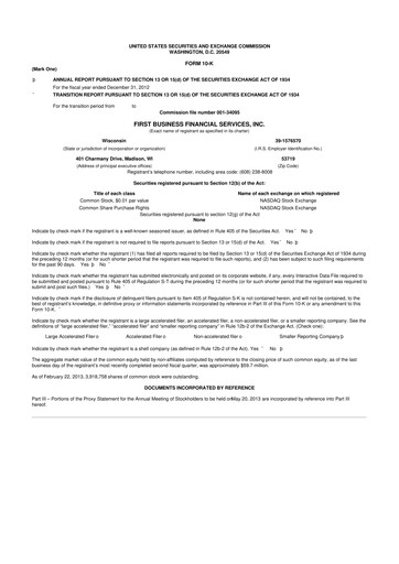 Thumbnail First Business Financial Services 10-K Annual Report 2012