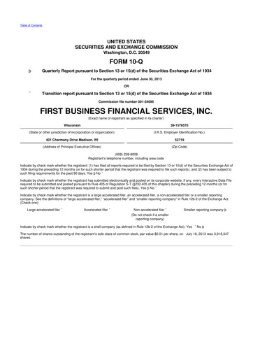 Thumbnail First Business Financial Services 10-Q Quarterly Report FY2013 