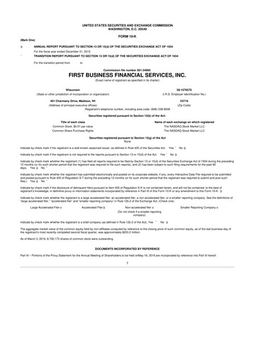 Thumbnail First Business Financial Services 10-K Annual Report 2015