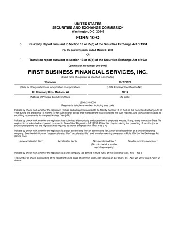 Thumbnail First Business Financial Services 10-Q Quarterly Report FY2016 