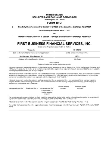 Thumbnail First Business Financial Services 10-Q Quarterly Report FY2017 