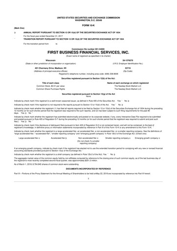 Thumbnail First Business Financial Services 10-K Annual Report 2017