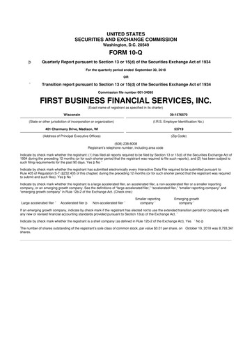 Thumbnail First Business Financial Services 10-Q Quarterly Report FY2018 