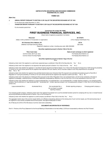 Thumbnail First Business Financial Services 10-K Annual Report 2018