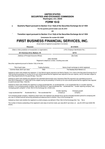 Thumbnail First Business Financial Services 10-Q Quarterly Report FY2019 