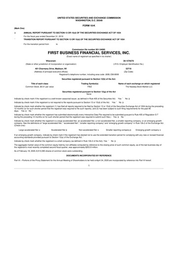 Thumbnail First Business Financial Services 10-K Annual Report 2019