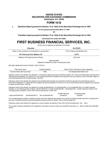 Thumbnail First Business Financial Services 10-Q Quarterly Report FY2020 