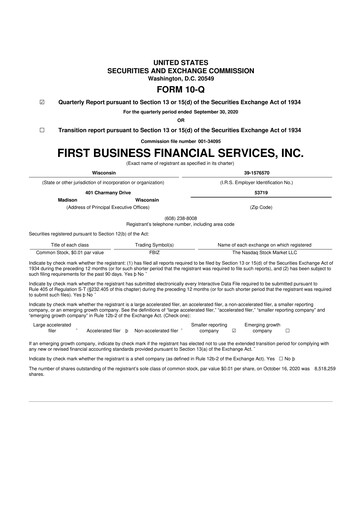 Thumbnail First Business Financial Services 10-Q Quarterly Report FY2020 
