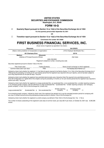 Thumbnail First Business Financial Services 10-Q Quarterly Report FY2021 